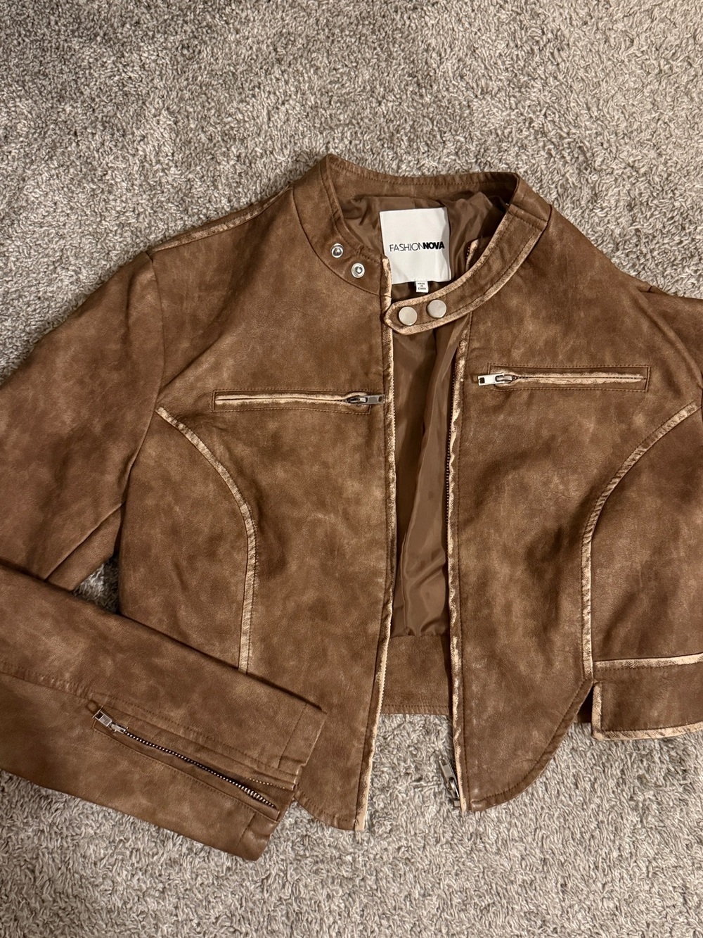 Fashion Nova Chestnut Brown Suede Moto Jacket